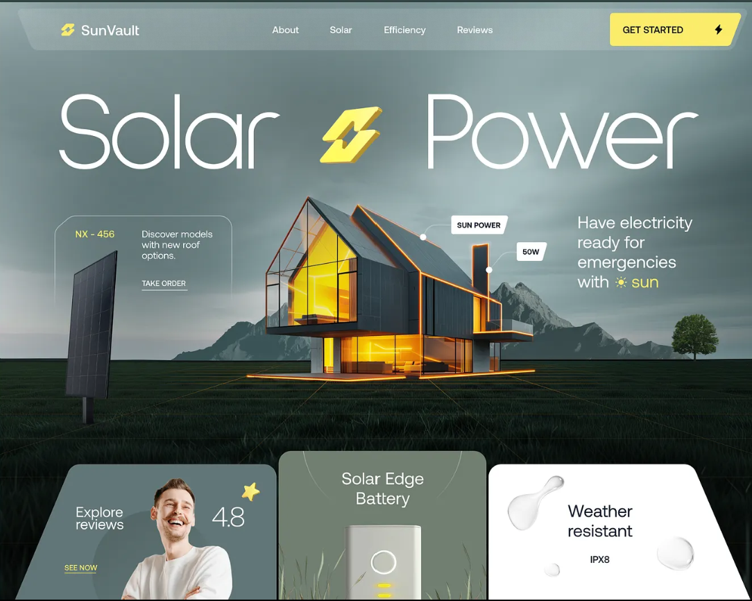 SunVault solar energy website featuring a modern solar-powered home